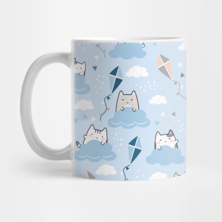 Seamless Pattern clouds Kite Cute Kawaii Cats Mug